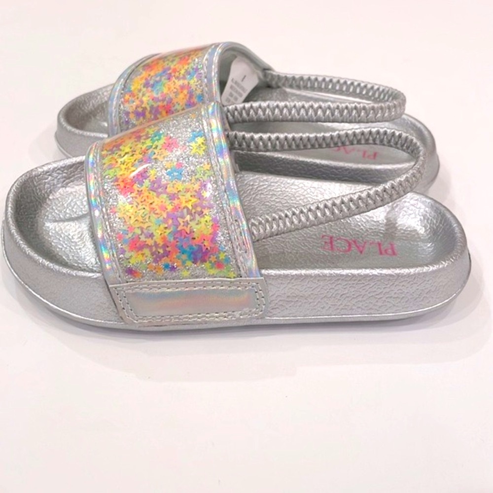 The children’s place silver shaker stars slide sandals w/ strap toddler sz 8 NEW